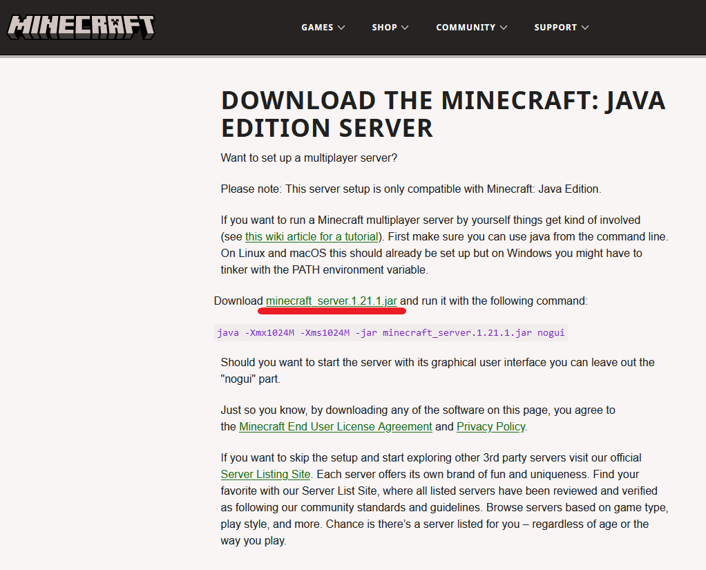 Minecraft download page - How to install Minecraft server on Ubuntu