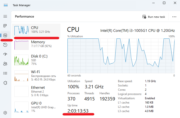 How to check system uptime in Windows using Task Manager