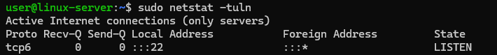 The output of the command sudo netstat -tuln