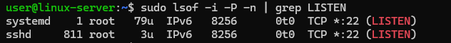 The output of the command sudo lsof -i -P -n | grep LISTEN