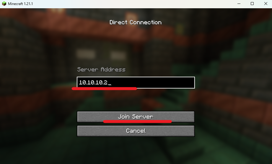 Enter the IP address of your Minecraft server In the Server Address line