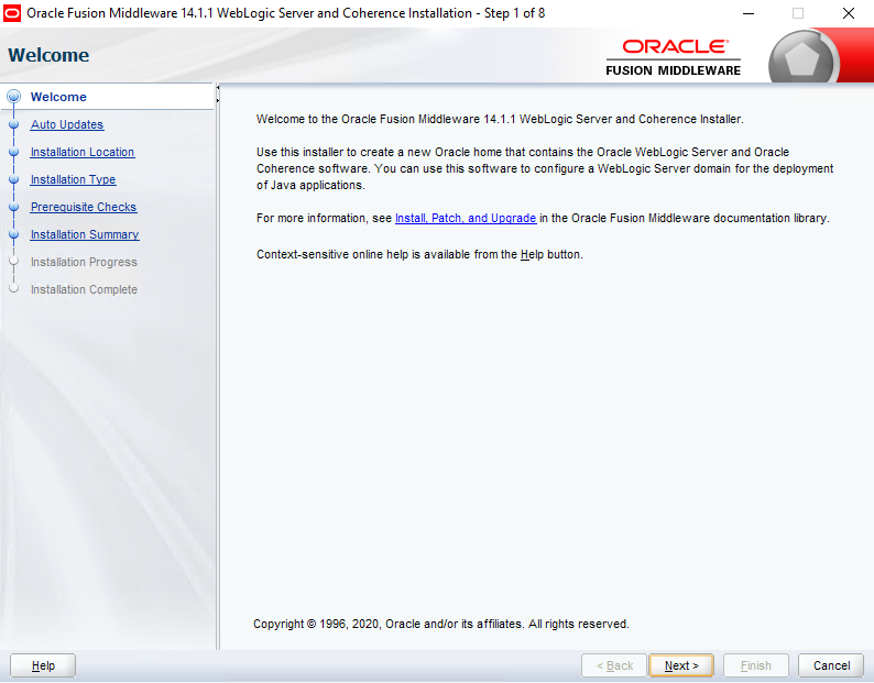 Welcome screen - How to install Oracle WebLogic
