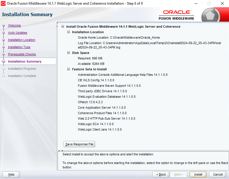 Installation Summary - How to install Oracle WebLogic