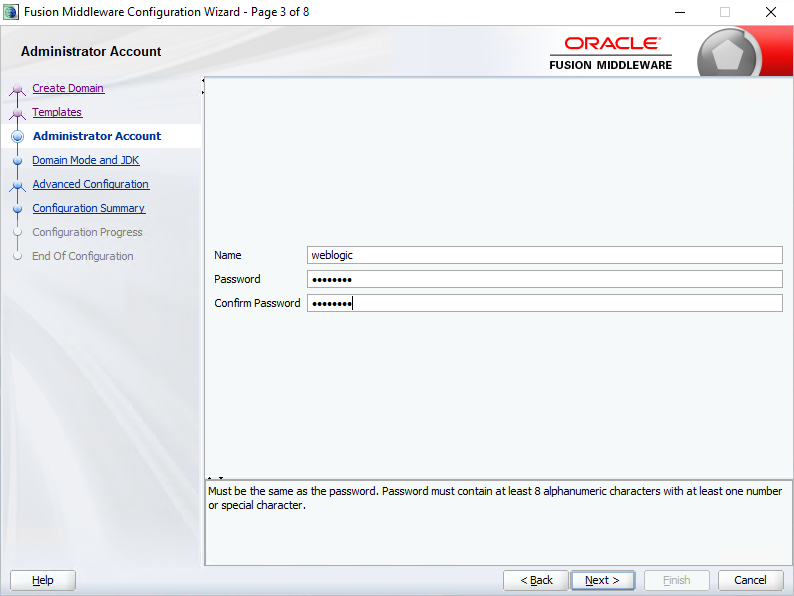 The default username is weblogic