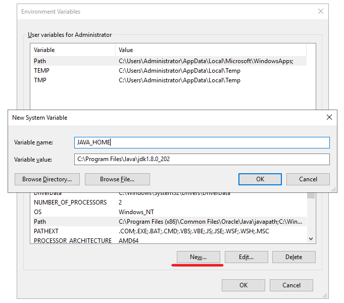 Add a new variable JAVA_HOME