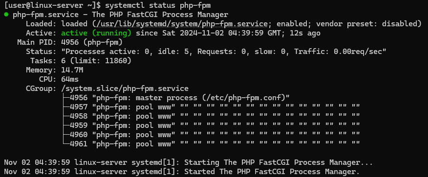 Checking the status of the PHP-FPM service