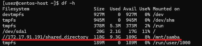 Mount point line in df -h command output